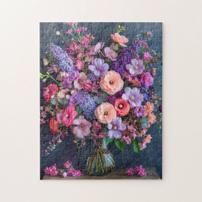 Quebra-cabeça Natureza Morta com Delphiniums e Ranunculus (Vertical)