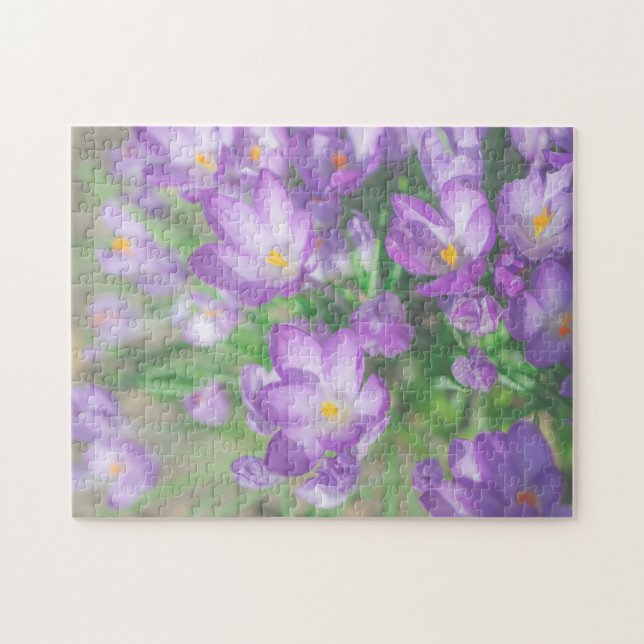 Quebra-cabeça Natureza Pálida Pastel Púrpura Flores De Crocus Fl (Horizontal)