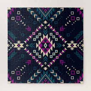 Quebra-cabeça Navajo tribal escuro, geométrico de vintage.
