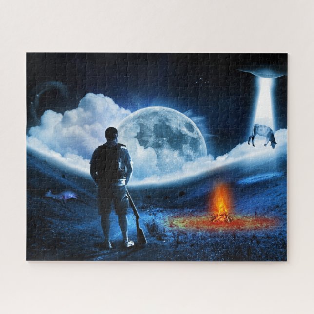 Quebra-cabeça Nave de Abdução de Bovinos de Alienígena OVNI (Horizontal)