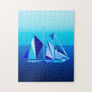 Quebra-cabeça Nave de vela geométrica moderna / Iate, Azul Cobal