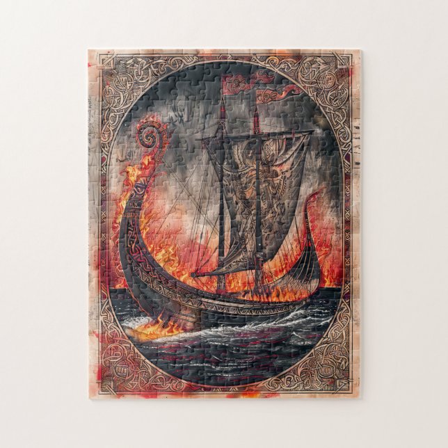 Quebra-cabeça Nave Viking em Chamas no Ritual de Enterro (Vertical)
