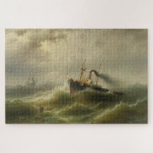 Navio a vapor numa tempestade no mar do Norte