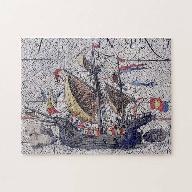 Quebra-cabeça Navio alto e mapa do oceano Pacífico (Horizontal)