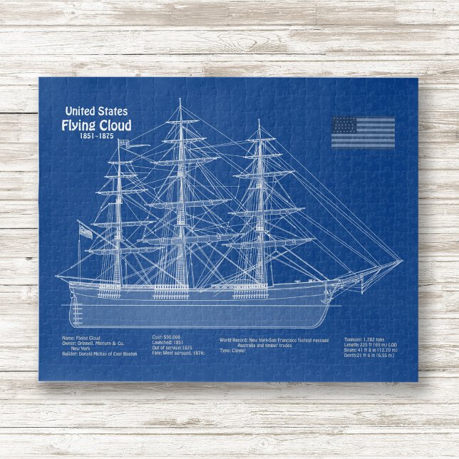 Quebra-cabeça Navio Clipper Flying Cloud - Planta ABD (Clipper Ship Flying Cloud - Blueprint ABD. Jigsaw Puzzle)