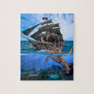 Quebra-cabeça Navio de pirata contra o calamar gigante