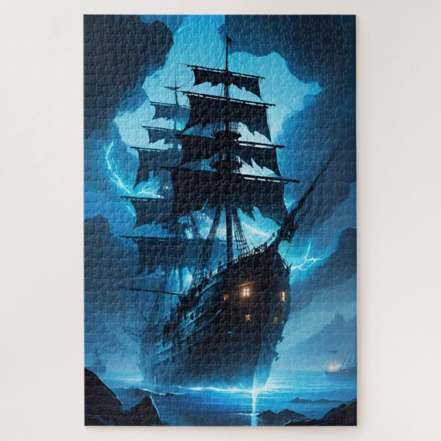 Quebra-cabeça navio fantasma, navio pirata, névoa, veleiro (Vertical)