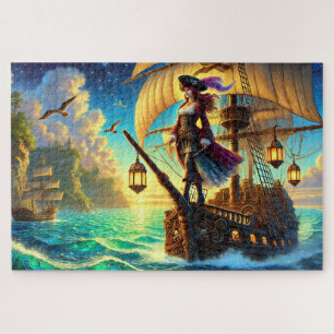Quebra-cabeça Navio Pirata Senhora Fantasia Náutica Aventura no