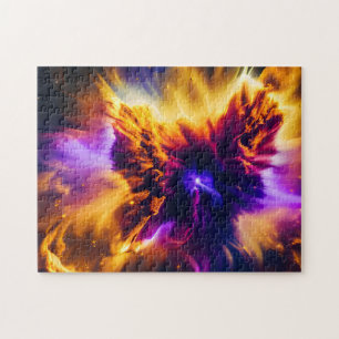 Quebra-cabeça Nebulosa Cósmica Azul Vermelha Roxo Explosiva no E