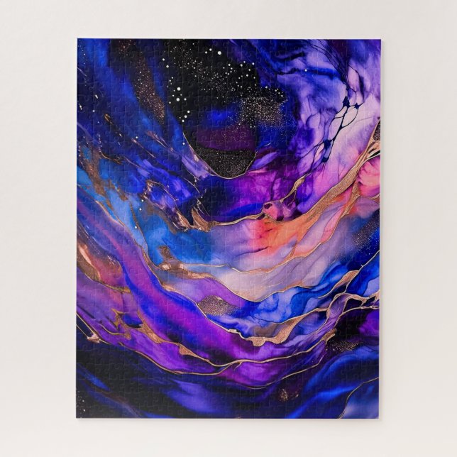 Quebra-cabeça Nebulosa do Espaço Roxo na Tinta Álcool (Vertical)