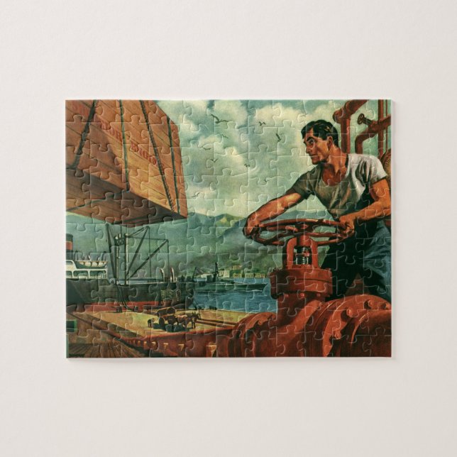 Quebra-cabeça Negócios Vintage, Navio Petroleiro com Trabalhador (Horizontal)