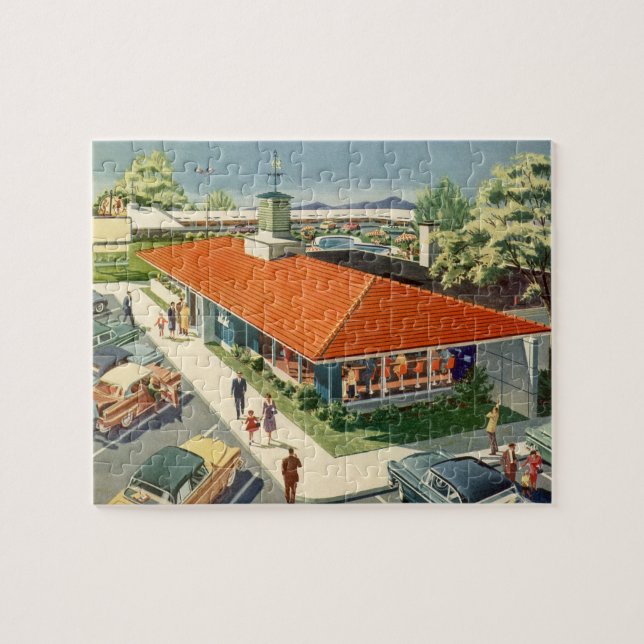 Quebra-cabeça Negócios Vintage, Restaurante Familiar dos Anos 50 (Horizontal)