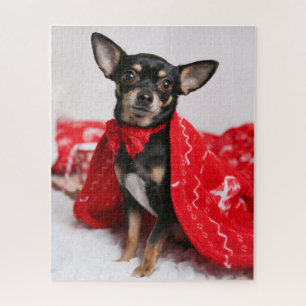 Quebra-cabeça Negra Natal e Tan Chihuahua Puppy Cão