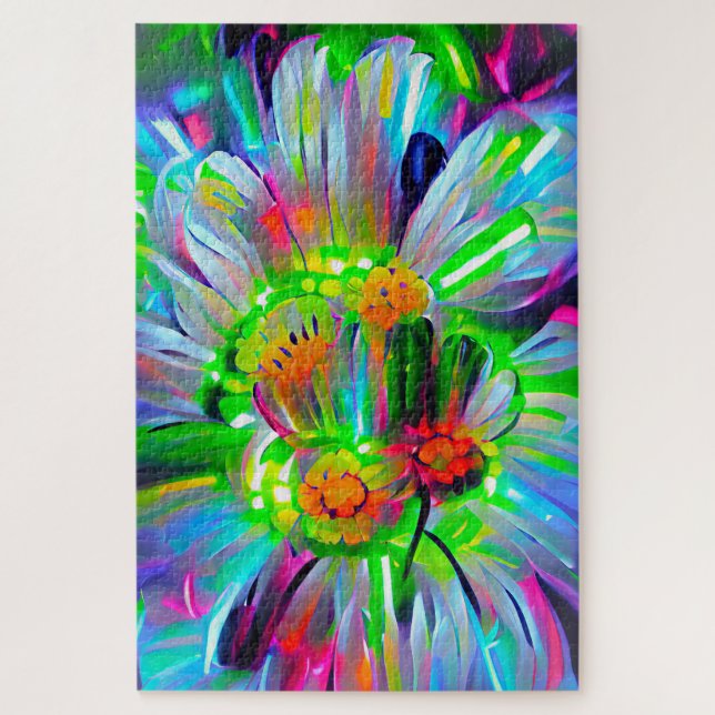 Quebra-cabeça Neon Abstrato Daisies com cores vívidas (Vertical)