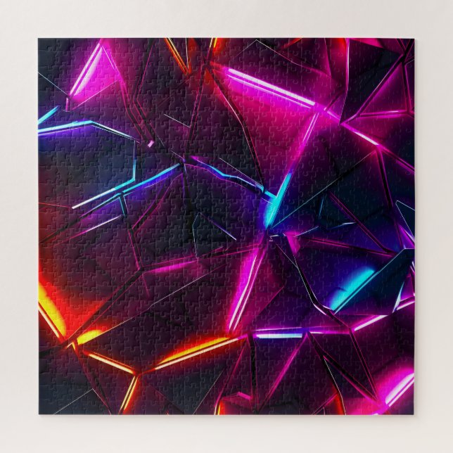 Quebra-cabeça Neon Geométrico Abstrato Futurista Ciberpunk (Vertical)