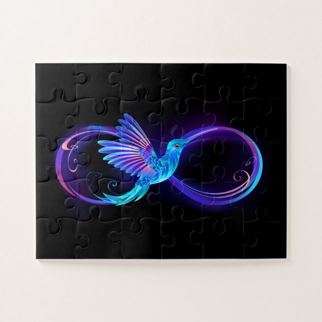 Quebra-cabeça Neon Infinity Symbol with Glowing Hummingbird (Horizontal)