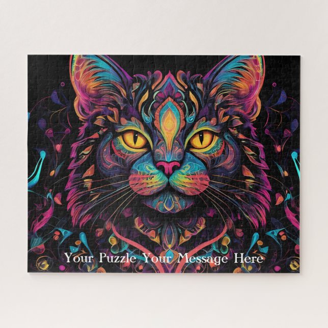 Quebra-cabeça Neon Mandala Cat (Horizontal)