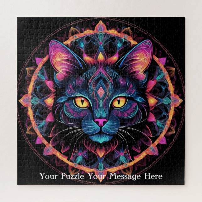 Quebra-cabeça Neon Mandala Cat (Vertical)