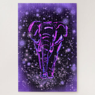 Quebra-cabeça Neon Purple Elephant Andando À Noite Estrelada 