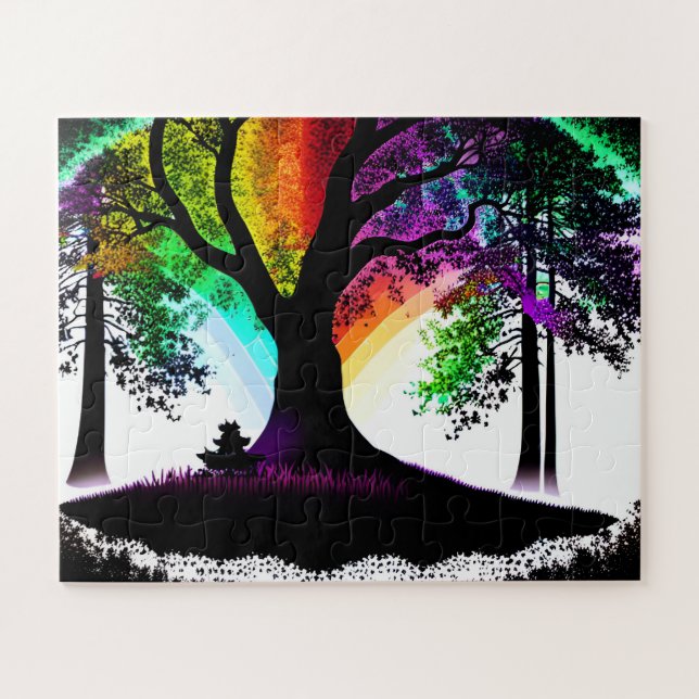 Quebra-cabeça Neon Rainbow Tree Silhouette Dream (Horizontal)