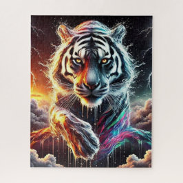 Quebra-cabeça Neon White Tiger da Noite e Dia