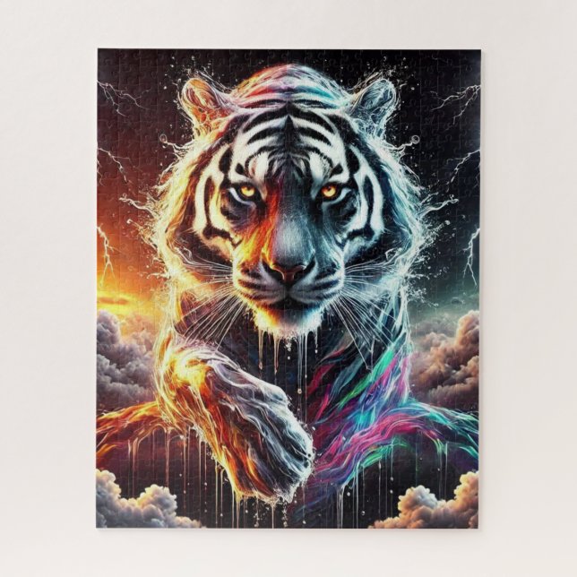 Quebra-cabeça Neon White Tiger da Noite e Dia (Vertical)