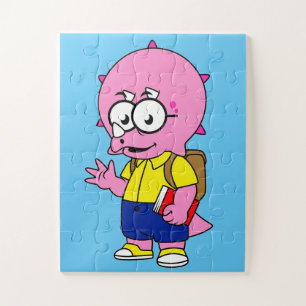 Quebra-cabeça Nerd Tricerátops Com Mochila E Livro De Texto.