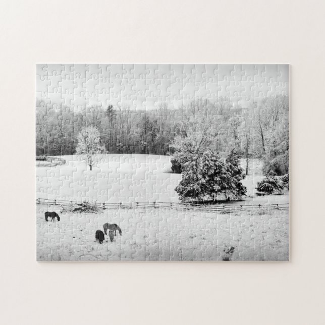 Quebra-cabeça Neve Fresca Fallen na Fazenda Horse - 11x14 polega (Horizontal)
