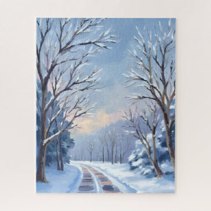 Quebra-cabeça Neve Fresca Natureza em Aquarela de Estrada de I