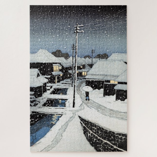 Quebra-cabeça Neve Noturna na Vila Terajima Hasui Kawase (Vertical)