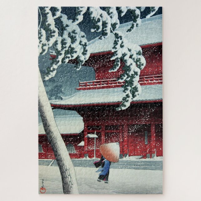 Quebra-cabeça Neve Noturna no Rio Edo Hasui Kawase (Vertical)
