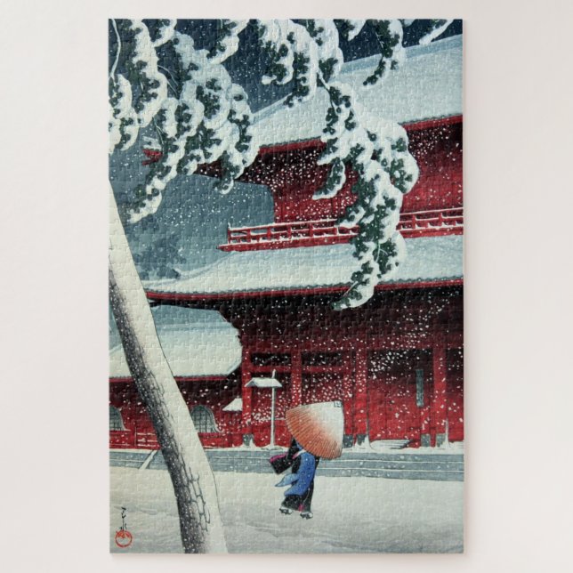 Quebra-cabeça Neve Noturna no Rio Edo Hasui Kawase Cerca de 1925 (Vertical)