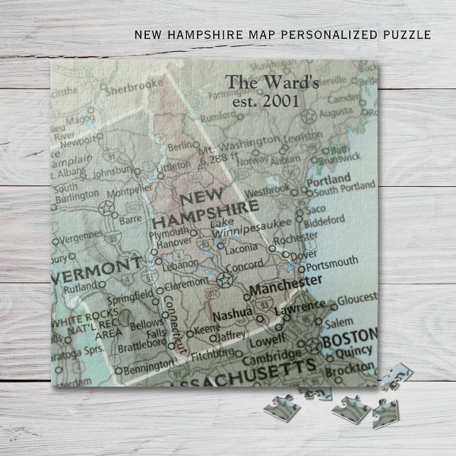 Quebra-cabeça New Hampshire State Map Puzzle |Granite State Gift (Criador carregado)