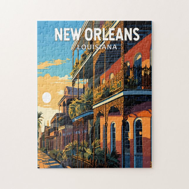 Quebra-cabeça New Orleans Louisiana Viagem Art Vintage (Vertical)