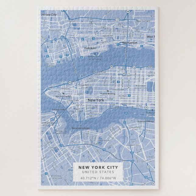 Quebra-cabeça New York City Map (Blue) (Vertical)