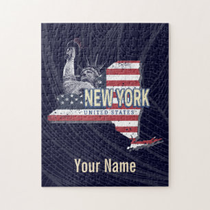 Quebra-cabeça New York State Estados Unidos Retro Map Vintage EU