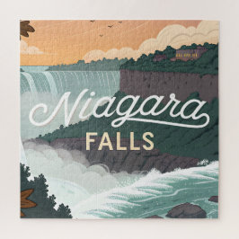 Quebra-cabeça Niagara Falls Retro Vintage Poster Illustration
