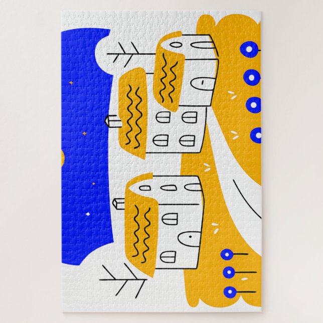 Quebra-cabeça Night Scene of a Small Village Landscape (Vertical)