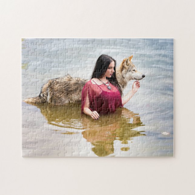 Quebra-cabeça Ninfa da floresta com seu lobo (Horizontal)