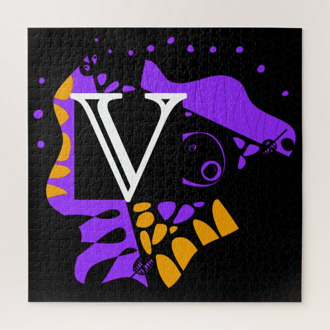 Quebra-cabeça Ninho de aves - Letra inicial personalizada V (Vertical)