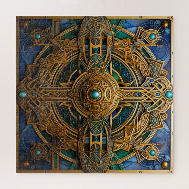 Quebra-cabeça Nó Célula Dourado Verde Azul (Horizontal)