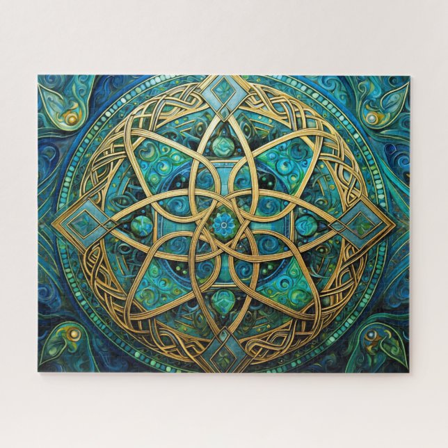 Quebra-cabeça Nó Célula Dourado Verde Azul (Horizontal)