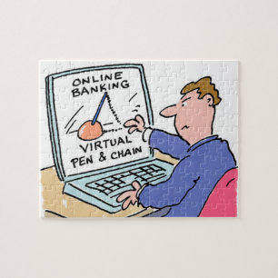 Quebra-cabeça No Computador Online Banking Funny Cartoon