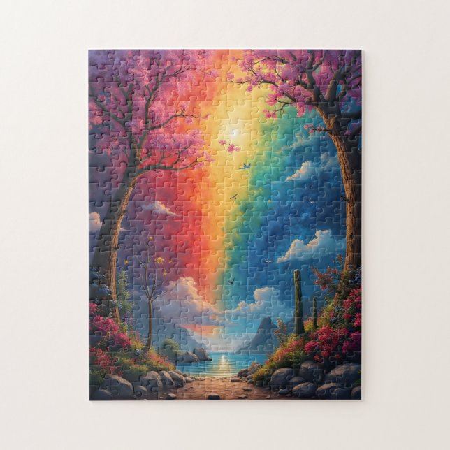 Quebra-cabeça No final do caminho há um mundo arco-íris (Vertical)