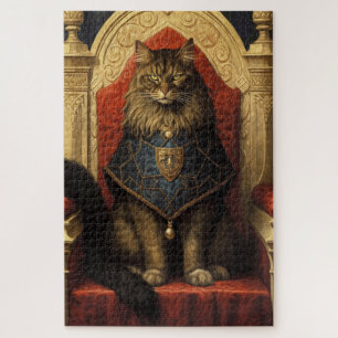 Quebra-cabeça Noble Maine Coon Cat Throne Art Impressão