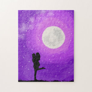 Quebra-cabeça Noite de Encontro ao Luar Casal Céu Estrelado Roxo