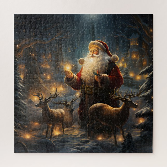 Quebra-cabeça Noite de Natal de Santa Floresta Nevada (Vertical)