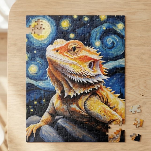 Quebra-cabeça Noite Estrelada Van Gogh Dragão Barbudo Arte (Criador carregado)