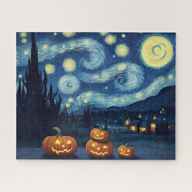Quebra-cabeça Noite Estrelada Van Gogh Halloween (Horizontal)