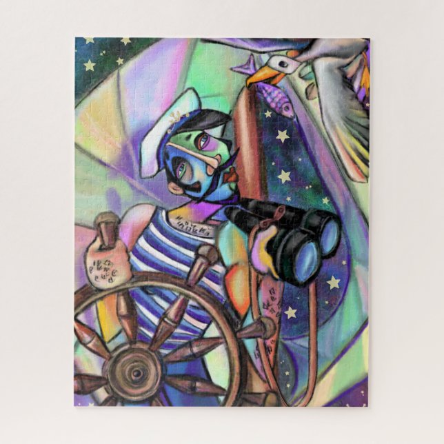 Quebra-cabeça Noite Navegando, Capitão Estilo de Arte Original (Vertical)